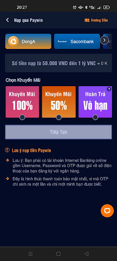 hướng dẫn nạp tiền vào Ta88 app bằng paywin
